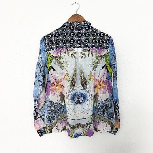 APNY Button Up Silky Blouse with Roll Up Sleeve Paisley Patchwork New Size Mediu - Picture 8 of 10